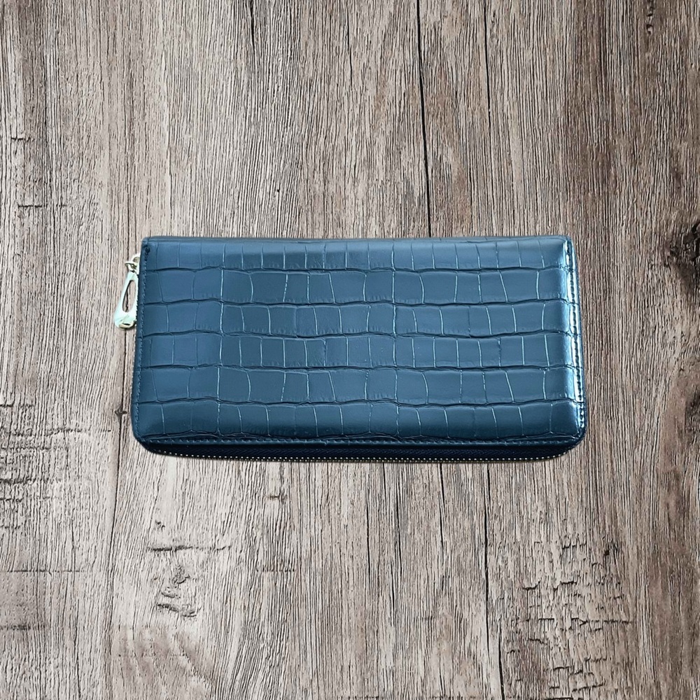 Black Croc-Embossed Zip Around Wallet